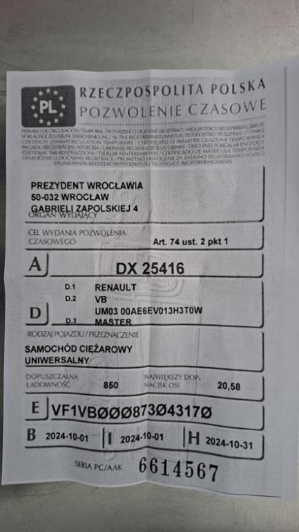Zdjęcie przedmiotu: Renault Master FWD 2.3 dCi E6 3.5t L3 Extra S&S+E Oświadczenie o utracie DR