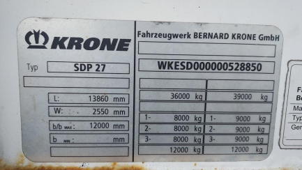 Zdjęcie przedmiotu: KRONE SDP 27 36t Dropside