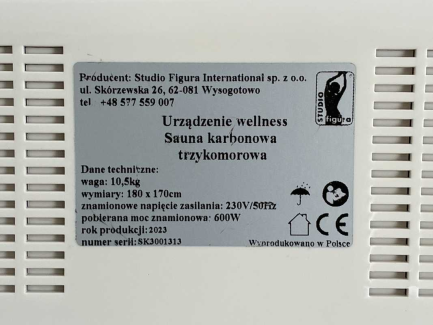Zdjęcie przedmiotu: Urządzenie wellnes STUDIO FIGURA Sauna Karbonowa