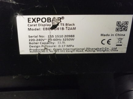 Zdjęcie przedmiotu: Coffee machine EXPOBAR CARAT DISPLEY 2 GR TS BLACK EBEE D61B-12AM