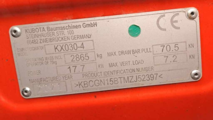 Zdjęcie przedmiotu: KUBOTA KX030-4 crawler mini excavator with attachments
