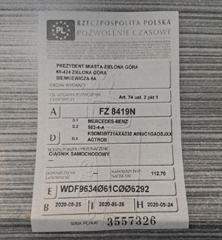 Zdjęcie przedmiotu: Mercedes-Actros 1845 LSnRL E6 18.0t Oświadczenie o utracie DR