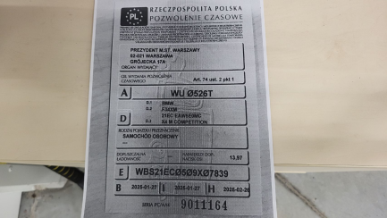 Zdjęcie przedmiotu: BMW X4 M Competition Oświadczenie o utracie DR