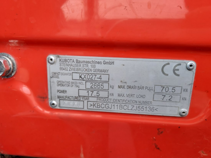 Zdjęcie przedmiotu: Kubota KX027-4 mini excavator