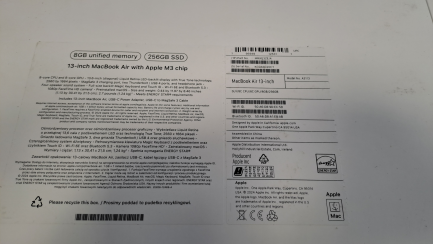 Zdjęcie przedmiotu: Ноутбук / Лептоп Apple MacBook Air 13 M3 / 8 ГБ / 256 ГБ, код виробника MRXQ3ZE/A