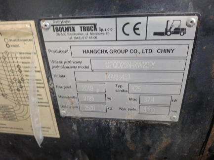 Zdjęcie przedmiotu: W&oacute;zek widłowy HANGCHA CPQD25N-RW22-Y