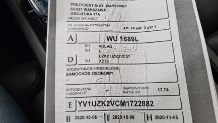 Zdjęcie przedmiotu: Volvo XC60 B5 D AWD Inscription aut Oświadczenie o zagubieniu DR