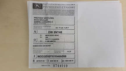 Zdjęcie przedmiotu: Mercedes-benz C 200 4MATIC 9G-TRONIC Oświadczenie o utracie DR