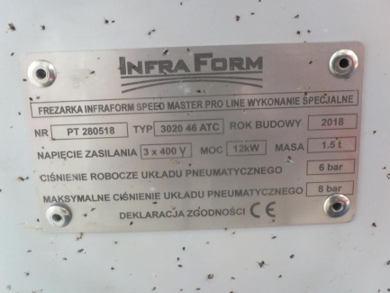 Zdjęcie przedmiotu: CNC MACHINE INFRA FORM SPEED MASTER PRO LINE 3020 46ATC