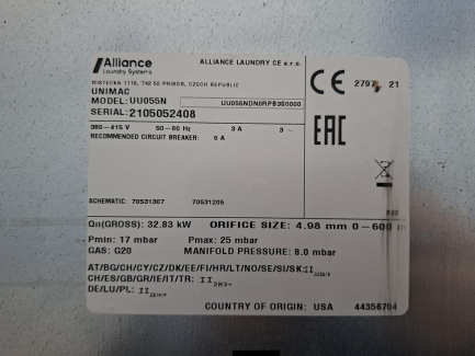 Zdjęcie przedmiotu: Suszarka bębnowa ALLIANCE LAUNDRY (UNIMAC) UU-055N