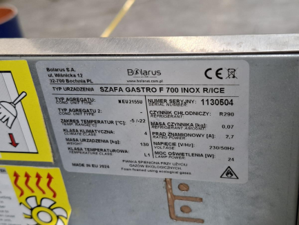 Zdjęcie przedmiotu: Zamrażarka gastronomiczna Bolarus GASTRO F700