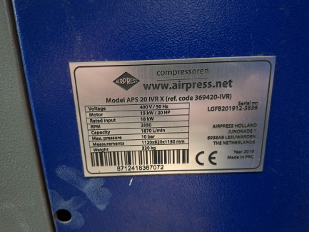 Zdjęcie przedmiotu: Гвинтовий компресор AIR PRESS APS 20 IVR X