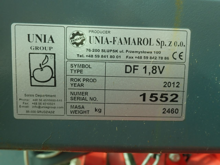 Zdjęcie przedmiotu: UNIA-FAMAROL DF 1.8 V round baler
