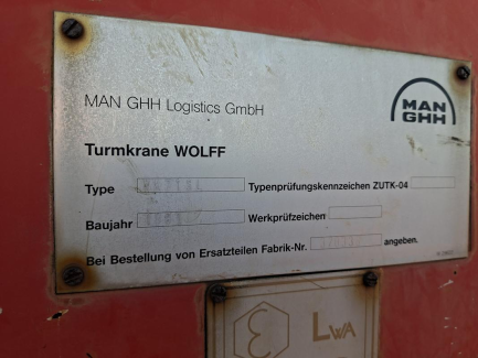Zdjęcie przedmiotu: Żuraw wieżowy MAN GHH Logistics GmbH WOLF (WOLFFKRAN) WK71SL