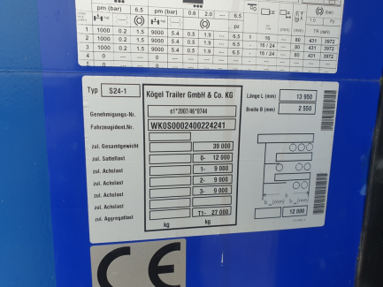 Zdjęcie przedmiotu: KOGEL S24-1 curtain semitrailer
