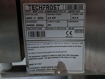 Zdjęcie przedmiotu: Шокова охолоджувальна морозильна камера TECHFROST E20