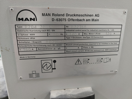 Zdjęcie przedmiotu: Чотириколірна листова офсетна машина Manroland 704 3B LV HiPrint