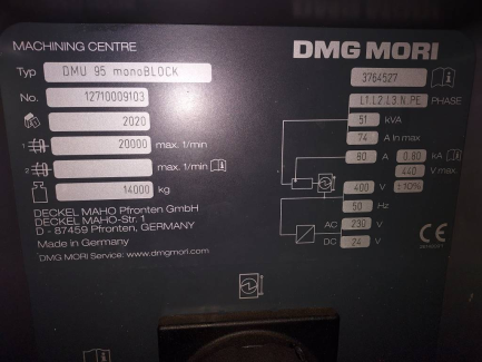 Zdjęcie przedmiotu: Centrum obr&oacute;bcze DMG Mori DMU 95 monoBlock
