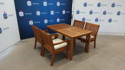 Zdjęcie przedmiotu: Meble ogrodowe WIGO - St&oacute;ł Kansas 150 K70202 (150x90x73wys) drewno Robinii + Fotel Kansas K10102 (59x62x90) - 4szt. + Poduszka na fotel Kansas, kol 01 Blanco - 4szt.