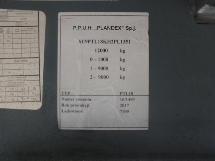 Zdjęcie przedmiotu: Przyczepa skrzyniowa i kurtynowa z osiami centralnymi PLANDEX PTL 18