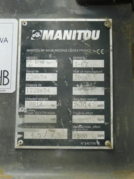 Zdjęcie przedmiotu: Manitou BF telescopic loader, 44158 Ancenis Cedex France MT 1740 SLT