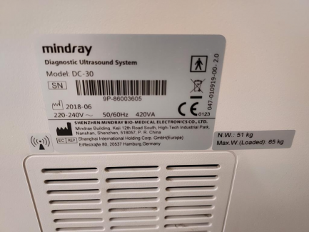 Zdjęcie przedmiotu: Ultrasound machine SHENZHEN MINDRAY BIO-MEDICAL ELECTRONICS CO. LTD. DC-30