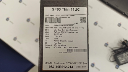 Zdjęcie przedmiotu: Notebook / Laptop MSI Laptop GF63 Thin 11UC-214XPL / 32 GB RAM / 512 GB SSD PCIe / 512 GB SSD / RTX3050