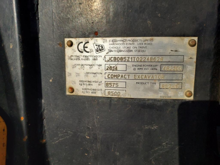 Zdjęcie przedmiotu: JCB 85Z-1 tracked mini excavator