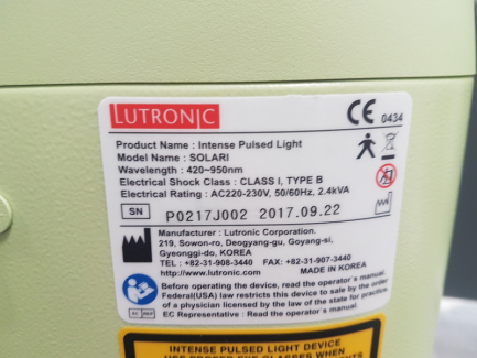 Zdjęcie przedmiotu: SOLARI LUTRONIC IPL SOLARI Rectangular Pulse Technology