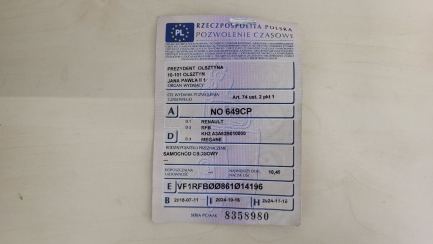 Zdjęcie przedmiotu: Renault Clio IV Grandtour dCi E6 Limited Oświadczenie o utracie DR