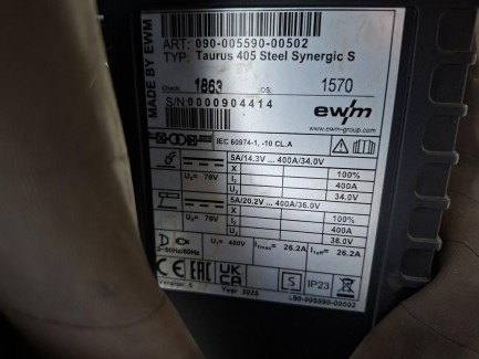 Zdjęcie przedmiotu: EWM Taurus 405 Steel Synergic S inverter welding machine