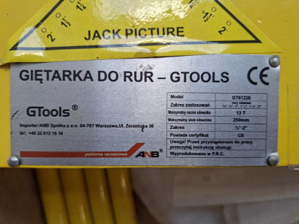 Zdjęcie przedmiotu: Ручний гідравлічний згинальний верстат GTools GT61220