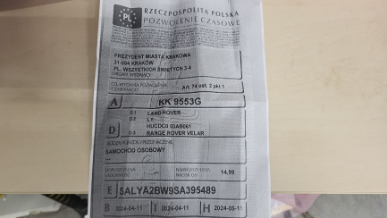 Zdjęcie przedmiotu: RANGE ROVER VELAR 3.0 D300 mHEV Dynamic HSE Oświadczenie o utracie DR