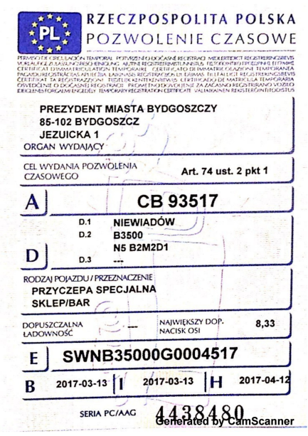 Zdjęcie przedmiotu: Przyczepa gastronomiczna NIEWIAD&Oacute;W Oświadczenie o utracie Dowodu rejestracyjnego
