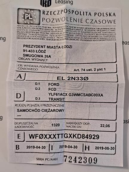 Zdjęcie przedmiotu: Ford Transit 2.0 TDCi E6 3.5t L3 Trend Oświadczenie o utracie DR