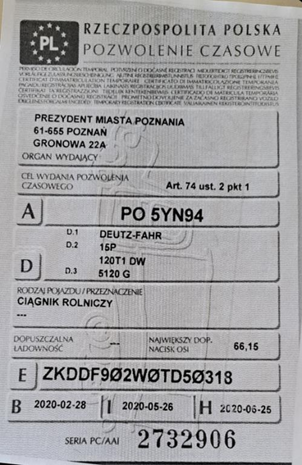 Zdjęcie przedmiotu: Ciągnik rolniczy DEUTZ FAHR 5120 G + ładowacz czołowy -  Oświadczenie o zagubieniu DR