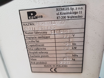 Zdjęcie przedmiotu: Stretch film rewinder REMGIS Sp z o.o.