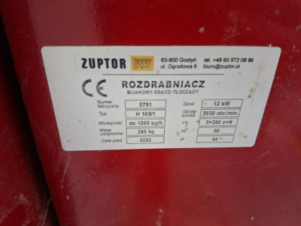 Zdjęcie przedmiotu: Rozdrabniacz bijakowy ZUPTOR H 105/1