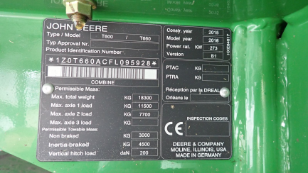 Zdjęcie przedmiotu: JOHN DEERE T660 T600 harvester with HEDER 625R / 625R