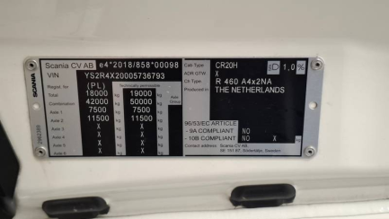 Zdjęcie przedmiotu: SCANIA R460 Super E6 18.0t 4x2 NA Highline