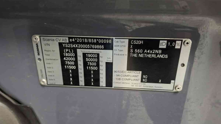 Zdjęcie przedmiotu: SCANIA S560 A 4x2 NB Highline Super E6