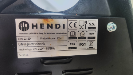 Zdjęcie przedmiotu: Wyciskarka elektryczna do cytrusów 308x218x463 mm | HENDI, 221204