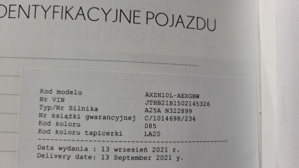 Zdjęcie przedmiotu: Lexus ES 300h Business Edition Oświadczenie o utracie DR