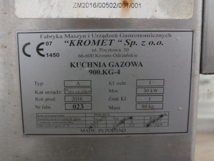Zdjęcie przedmiotu: Gas stove KROMET Sp. z o.o. 900.KG-4