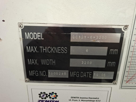 Zdjęcie przedmiotu: Hydraulic guillotine ZENITH QC12YC 6x3200