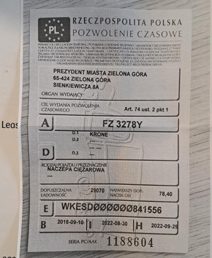 Zdjęcie przedmiotu: KRONE SDP 27 eLG4-CS/13.6 Mega 43.0t Oświadczenie o utracie DR