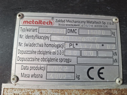 Zdjęcie przedmiotu: Agricultural trailer with tipping METAL TECH DB 12