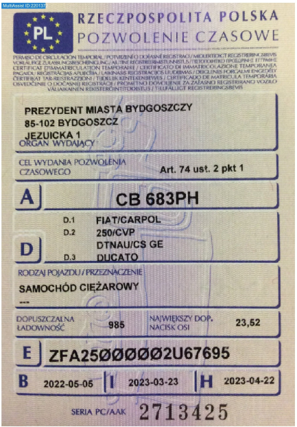 Zdjęcie przedmiotu: Fiat Ducato MAXI 2.2 M-jet E6.4 3.5t L3 Oświadczenie o utracie DR
