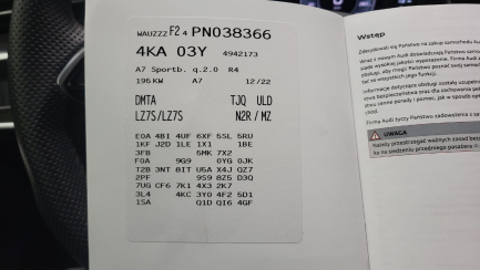Zdjęcie przedmiotu: Audi A7 45 TFSI mHEV Quattro S tronic Declaration of loss of registration certificate