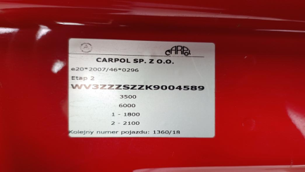 Zdjęcie przedmiotu: VOLKSWAGEN/CARPOL CRAFTER 35 TDI-CR E6 3.5t